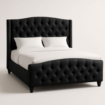 Doppelbett mit gepolstertem Kopfteil aus Samt Schwarz 210x160x130 cm