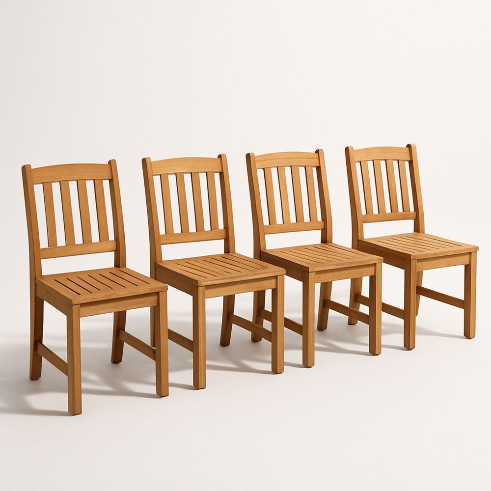 4er-Set Esszimmerstühle aus Teakholz, Naturholz, 45 cm Breite, 90 cm Höhe