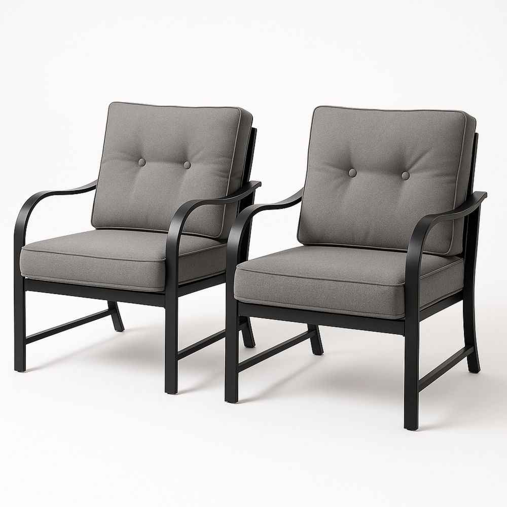 Set von 2 Aluminiumstühlen mit Polyesterkissen in Dunkelgrau