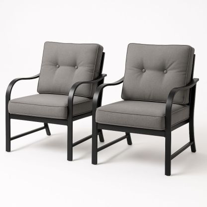 Set von 2 Aluminiumstühlen mit Polyesterkissen in Dunkelgrau