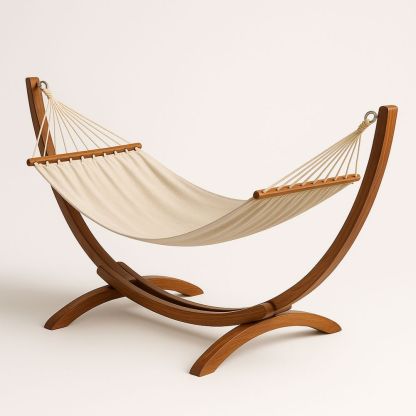 Hängematte mit Holzgestell und Baumwollgewebe 200x100 cm Beige