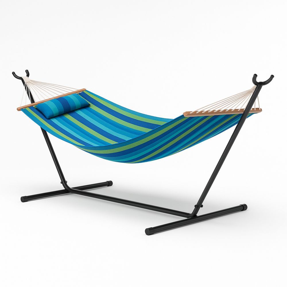 Hängematte mit Gestell aus Polyester-Baumwoll-Mischung Blau/Grün