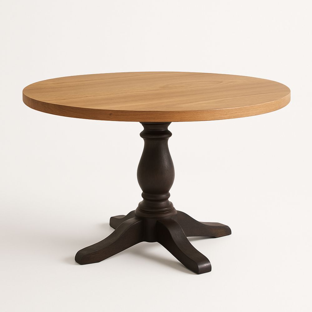 Runder Holztisch mit Massivholzplatte, Durchmesser 120 cm, Höhe 75 cm, Braun