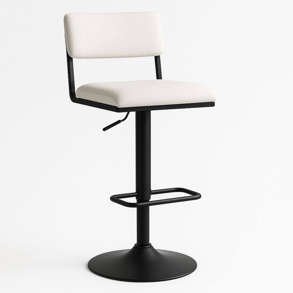 Barhocker Stoff Beige höhenverstellbar mit Rückenlehne