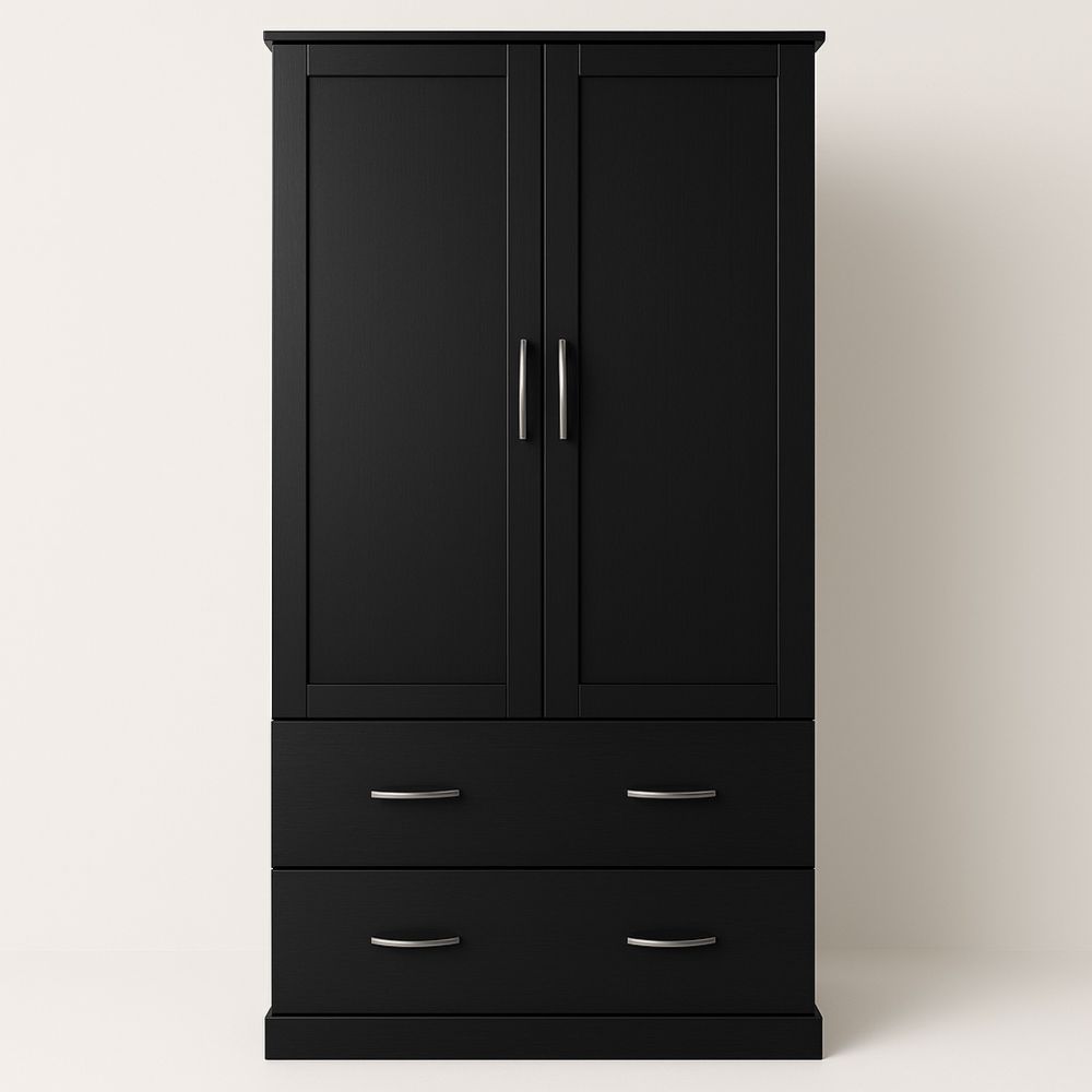 Schwarzer MDF Kleiderschrank mit Schubladen und Türen 180x80x50 cm