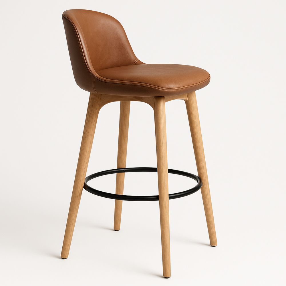 Barhocker Leder Eiche mit Metallfußstütze Braun Höhe 75 cm