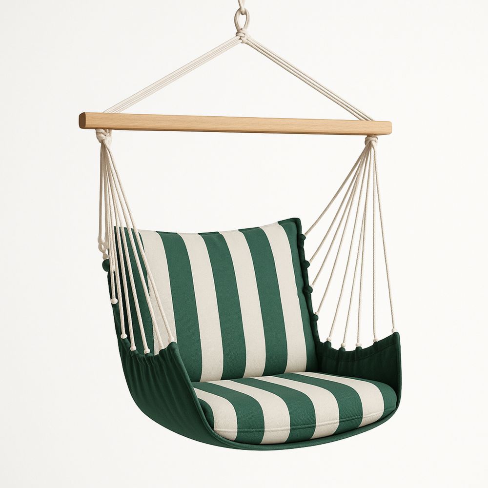 Hängesessel aus Holz und Baumwolle in Grün/Weiß