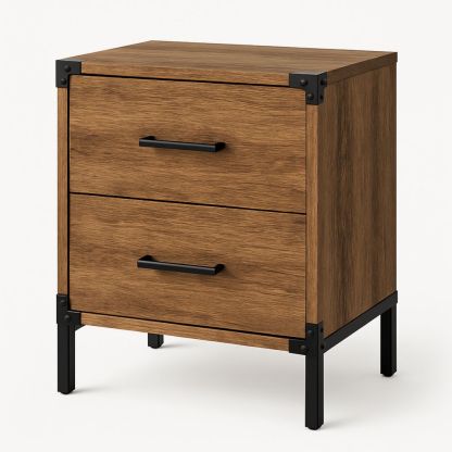 Nachttisch Holzdekor mit Metallbeinen und 2 Schubladen
