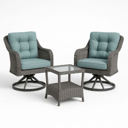 Gartenmöbel Set Polyrattan Stuhl und Tisch Glasplatte Grau/Türkis