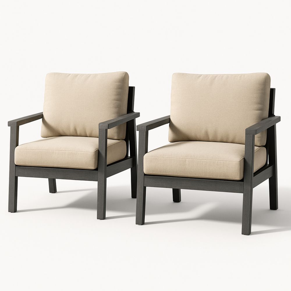 2er Set Outdoor Lounge Sessel Aluminium Polyester Beige
