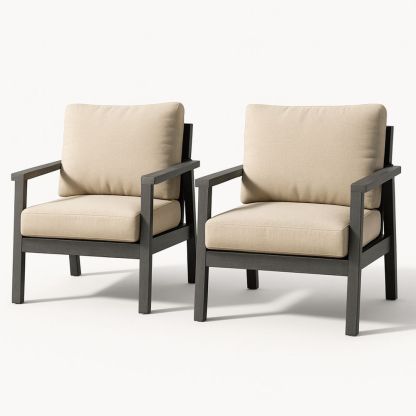 2er Set Outdoor Lounge Sessel Aluminium Polyester Beige