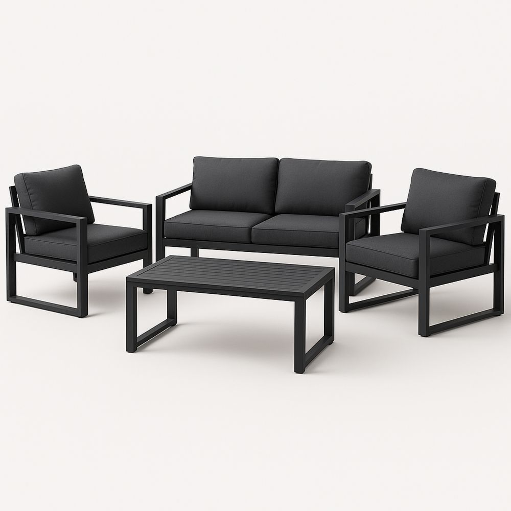 Gartenmöbel Set Aluminiumrahmen mit Polyesterkissen Schwarz