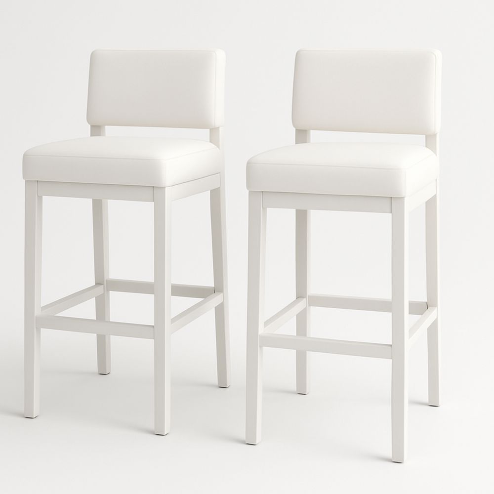 2er Set Barhocker Holz und PU-Leder Weiß