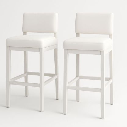 2er Set Barhocker Holz und PU-Leder Weiß