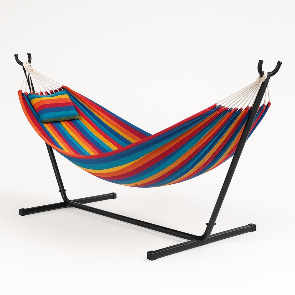 Hängematte mit Gestell Baumwolle 200x150 cm Mehrfarbig