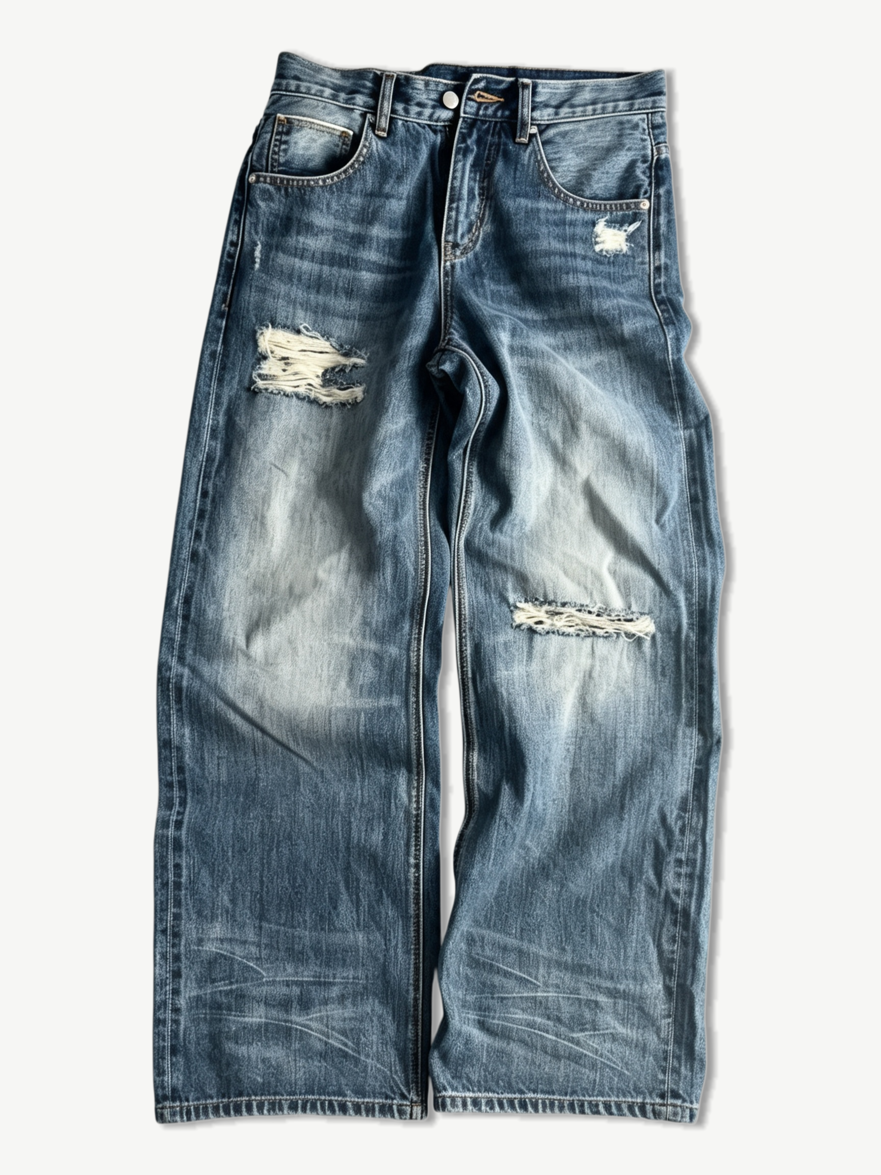 WASHED RIPPED DENIM JEANS