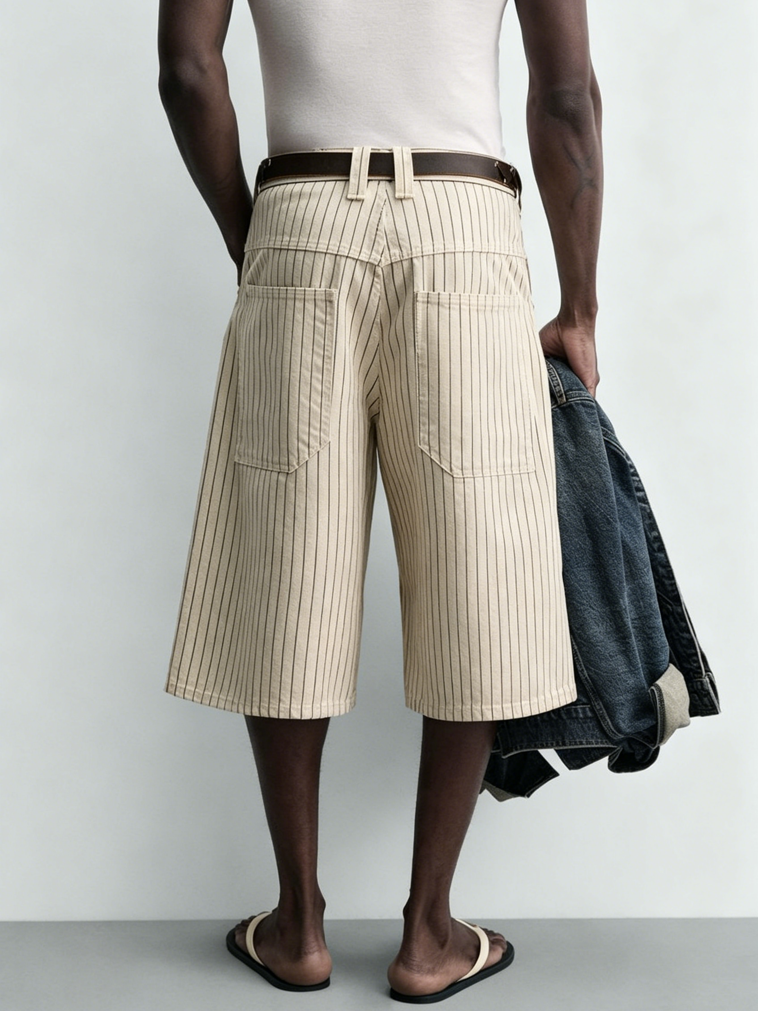 PINSTRIPE WIDE-LEG CAPRI SHORTS