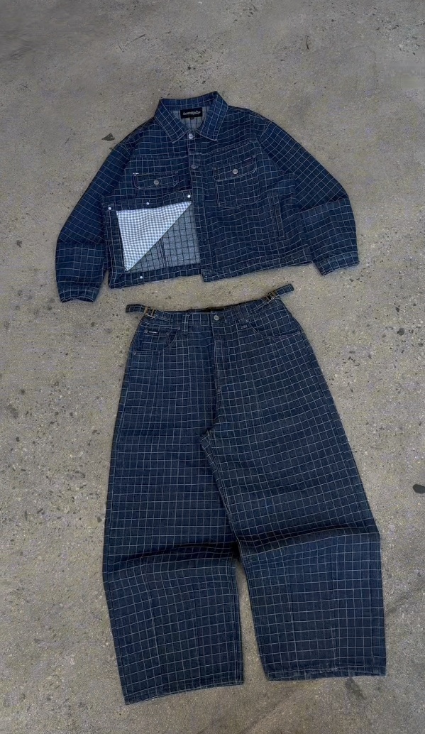 UNIQUE PLAID DENIM JACKET