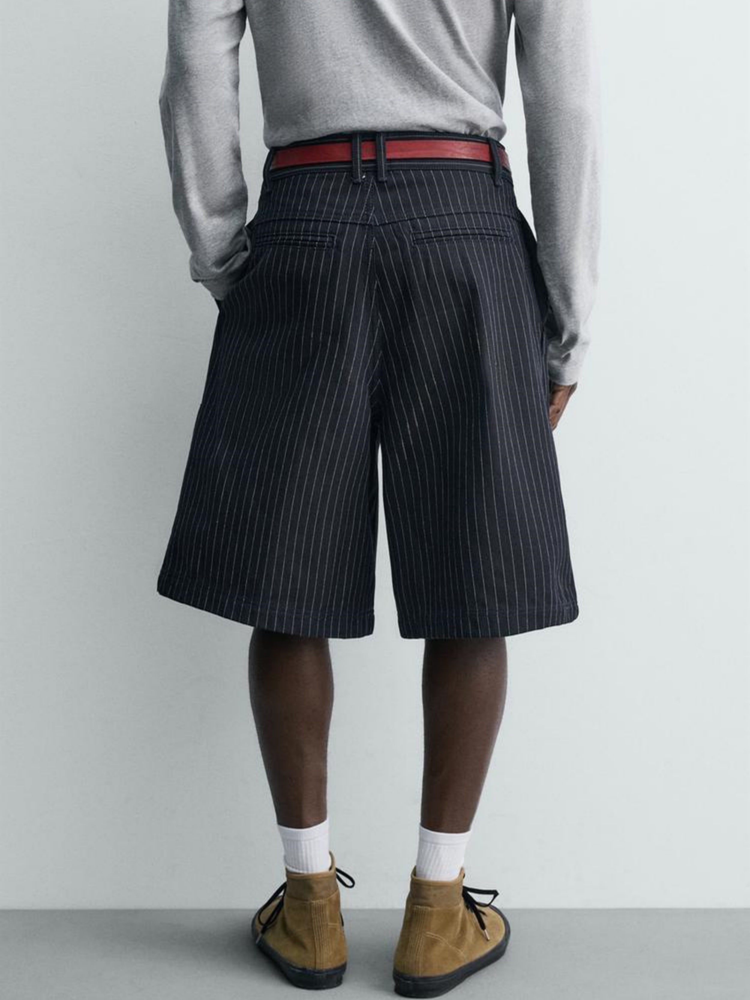 PINSTRIPE WIDE-LEG CAPRI SHORTS