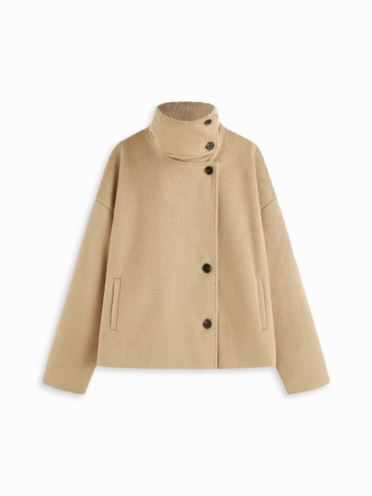 Wool-look Funnel Neck Long Sleeve Oversized Jacket