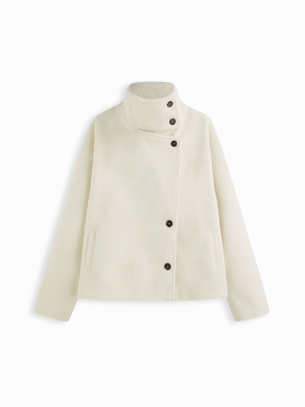 Wool-look Funnel Neck Long Sleeve Oversized Jacket