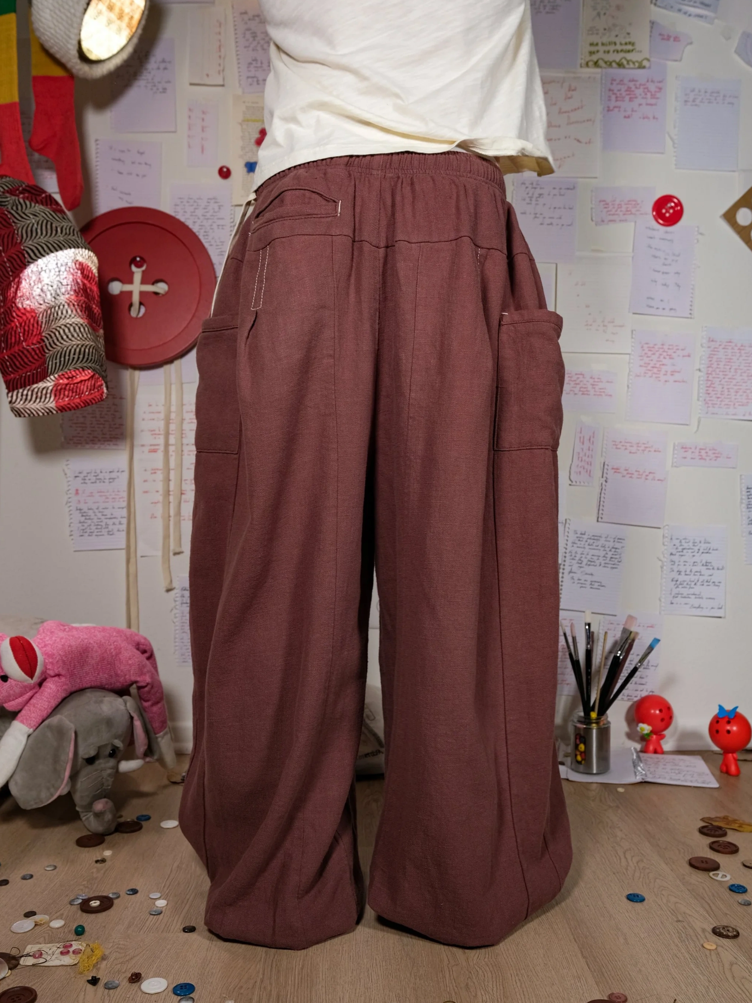 FLAX PLEATED WIDE-LEG PANTS | BLACK