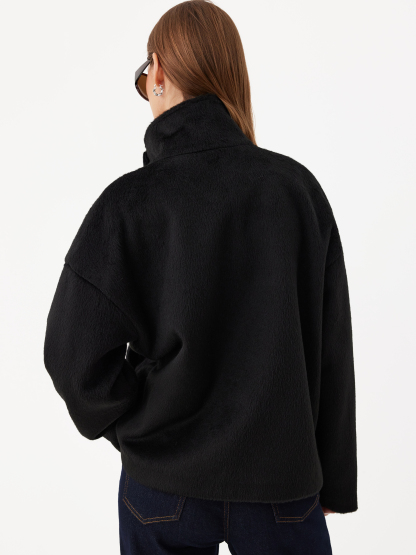 Wool-look Funnel Neck Long Sleeve Oversized Jacket