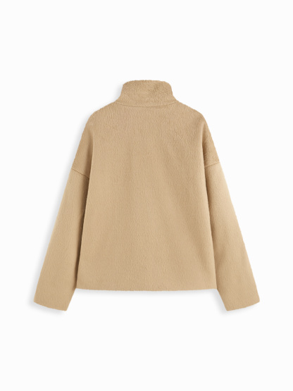 Wool-look Funnel Neck Long Sleeve Oversized Jacket
