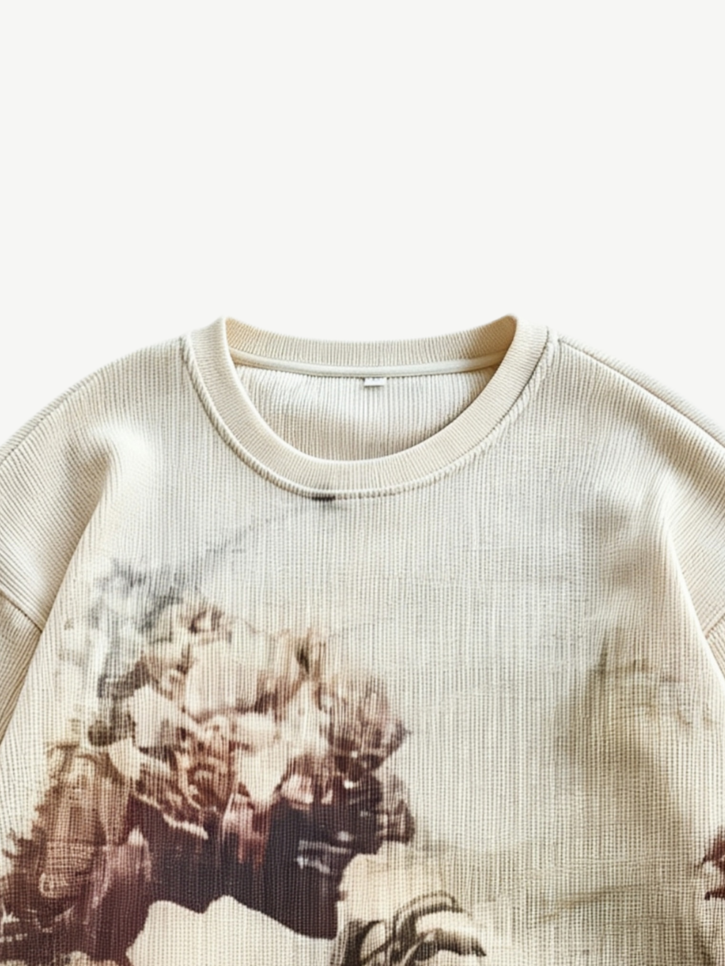 Vintage Gothic Graphic Waffle Long‑Sleeve Top