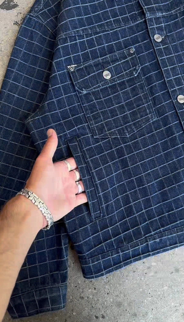 UNIQUE PLAID DENIM JACKET
