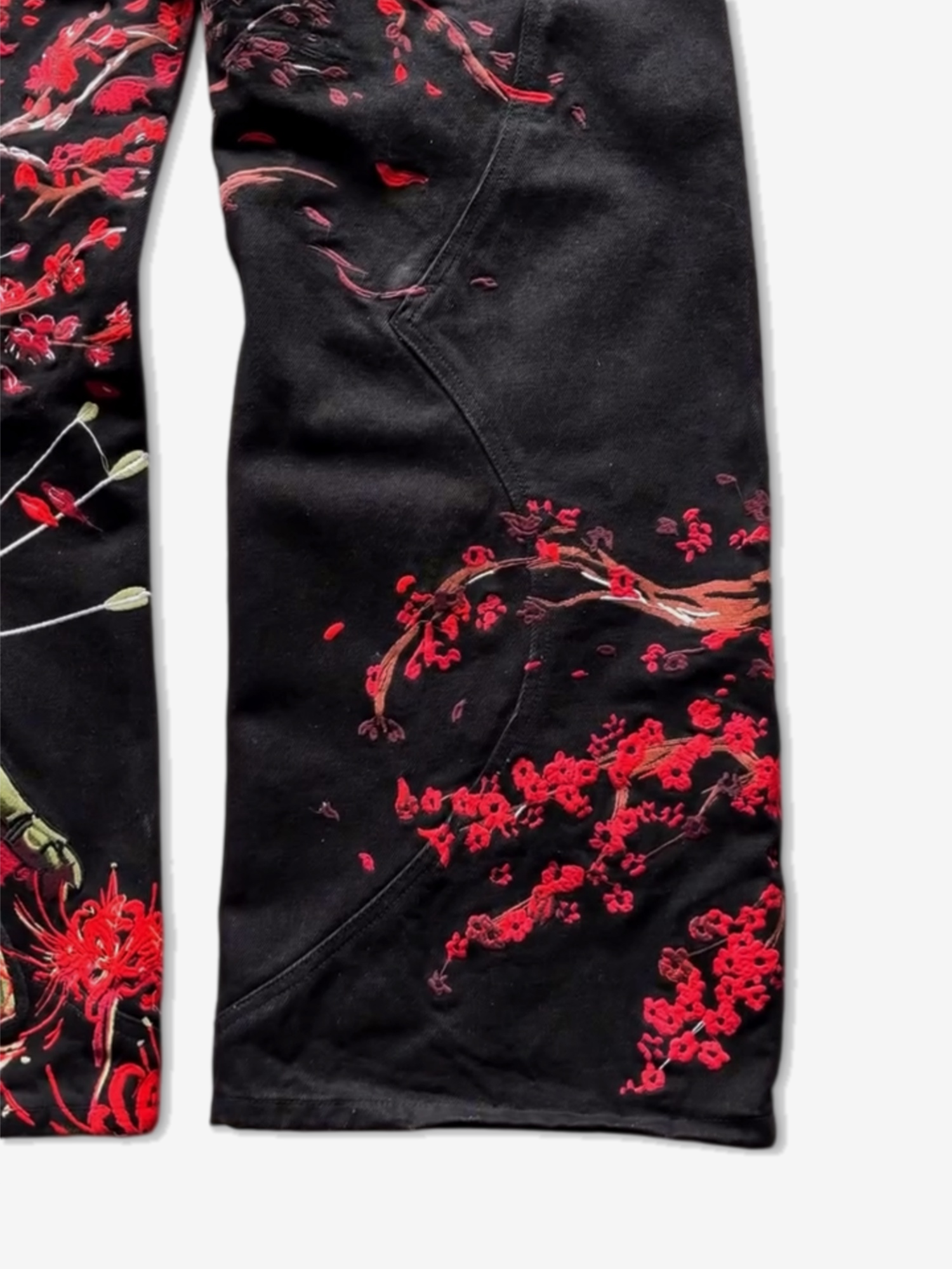 DENIM CURVED SEAM WIDE-LEG PANTS