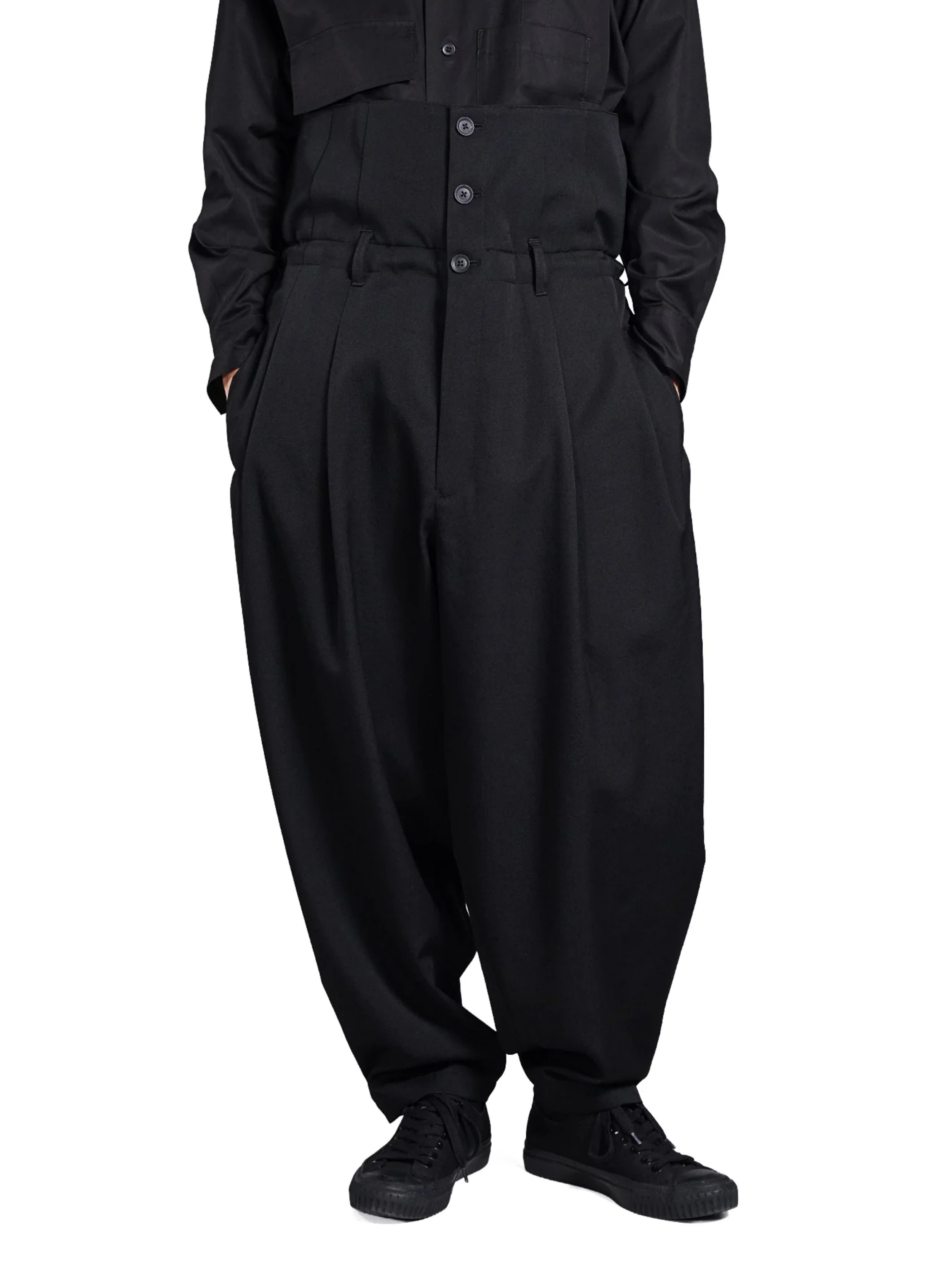 WOOL GABARDINE HIGH WAIST TUCK PANTS