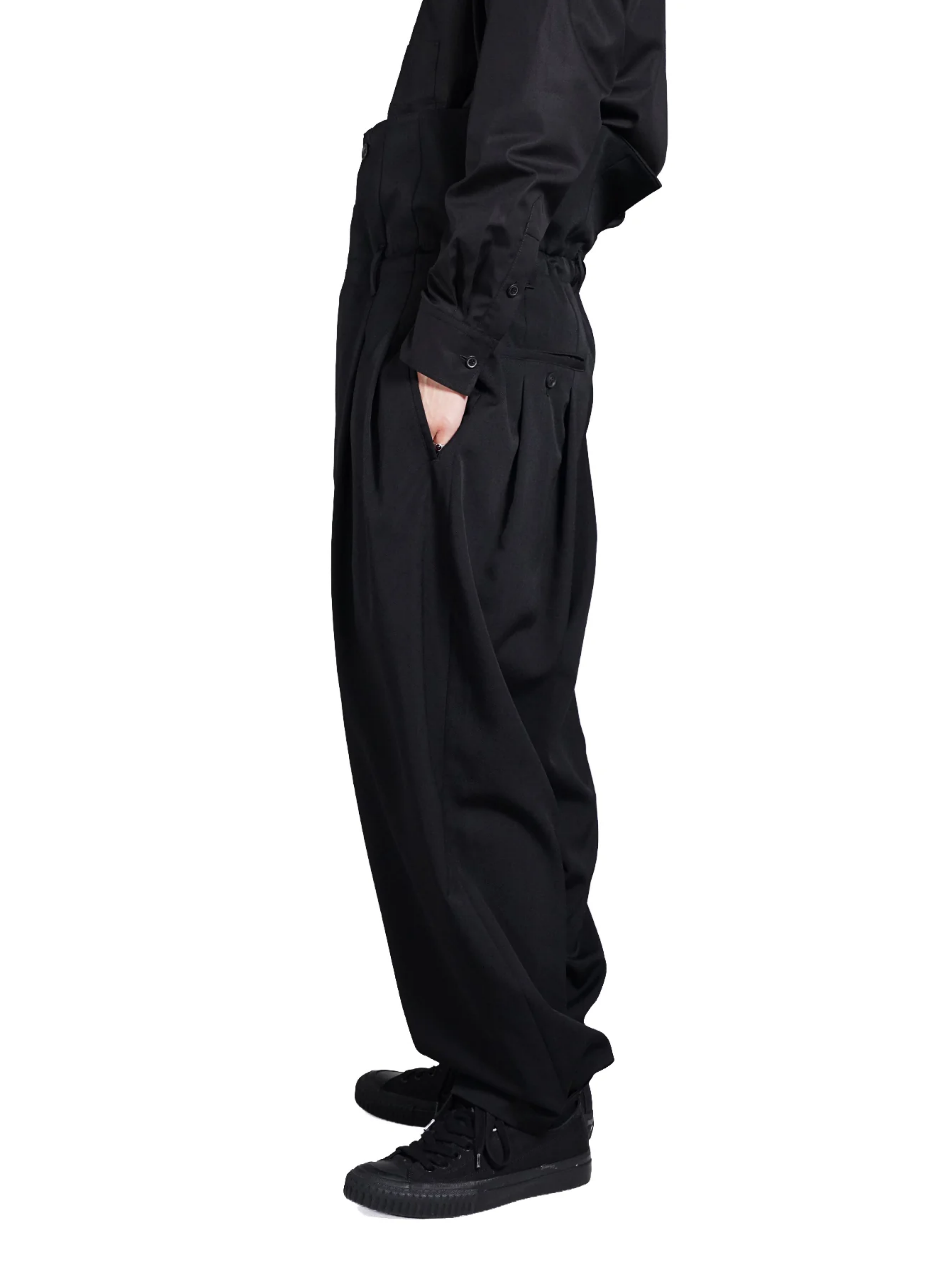 WOOL GABARDINE HIGH WAIST TUCK PANTS