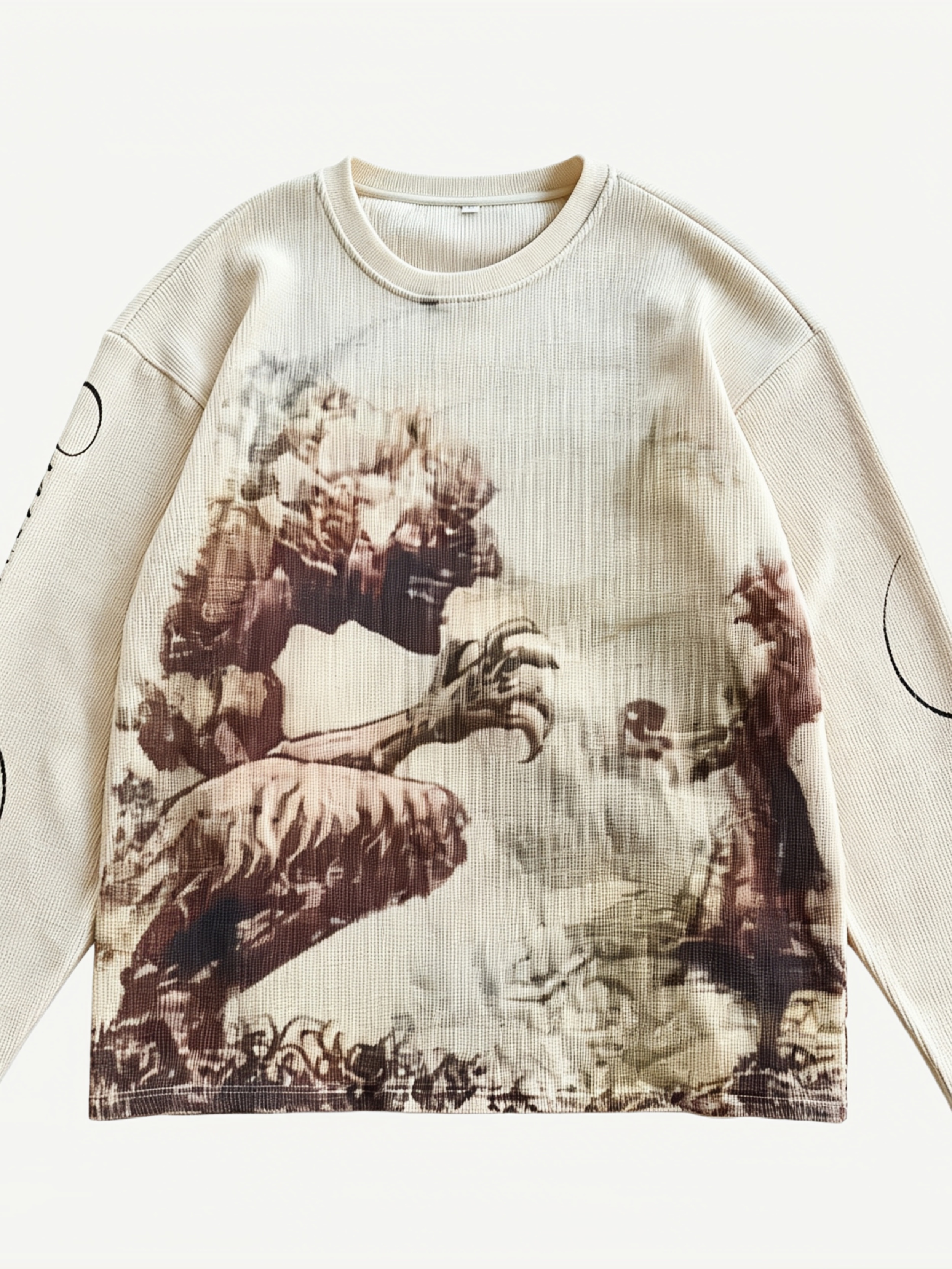 Vintage Gothic Graphic Waffle Long‑Sleeve Top