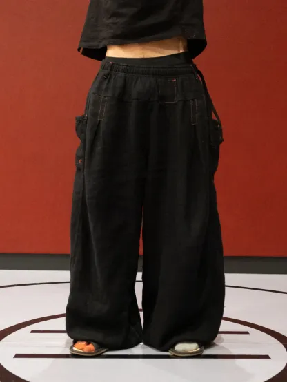 FLAX PLEATED WIDE-LEG PANTS