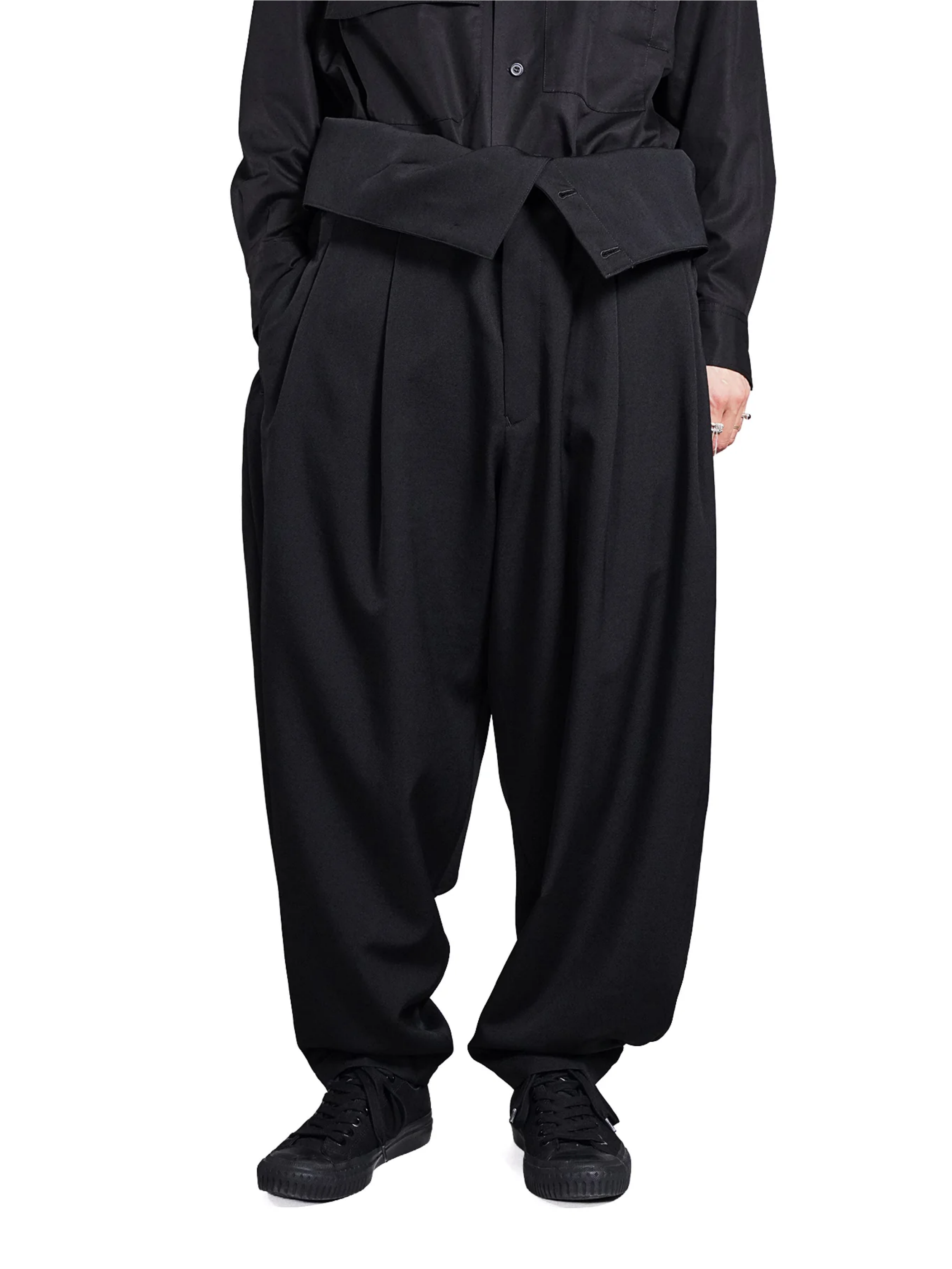 WOOL GABARDINE HIGH WAIST TUCK PANTS
