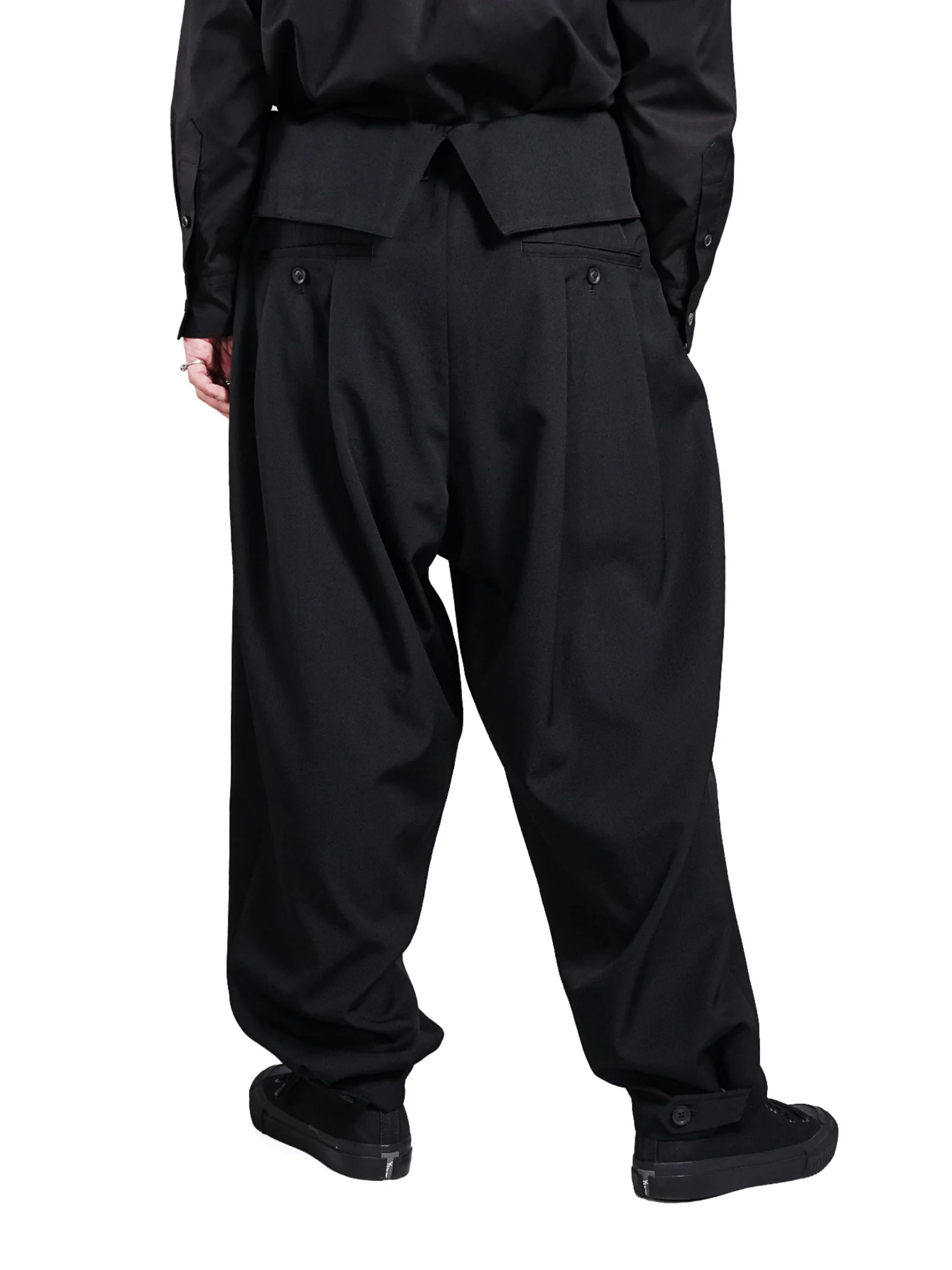 WOOL GABARDINE HIGH WAIST TUCK PANTS