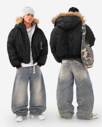 Reaven Black Fur Bomber Jacket