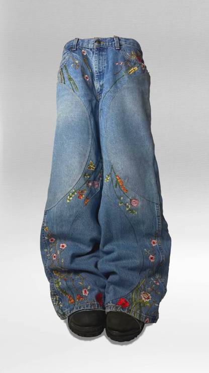 "FLORAL" BAGGY DENIM