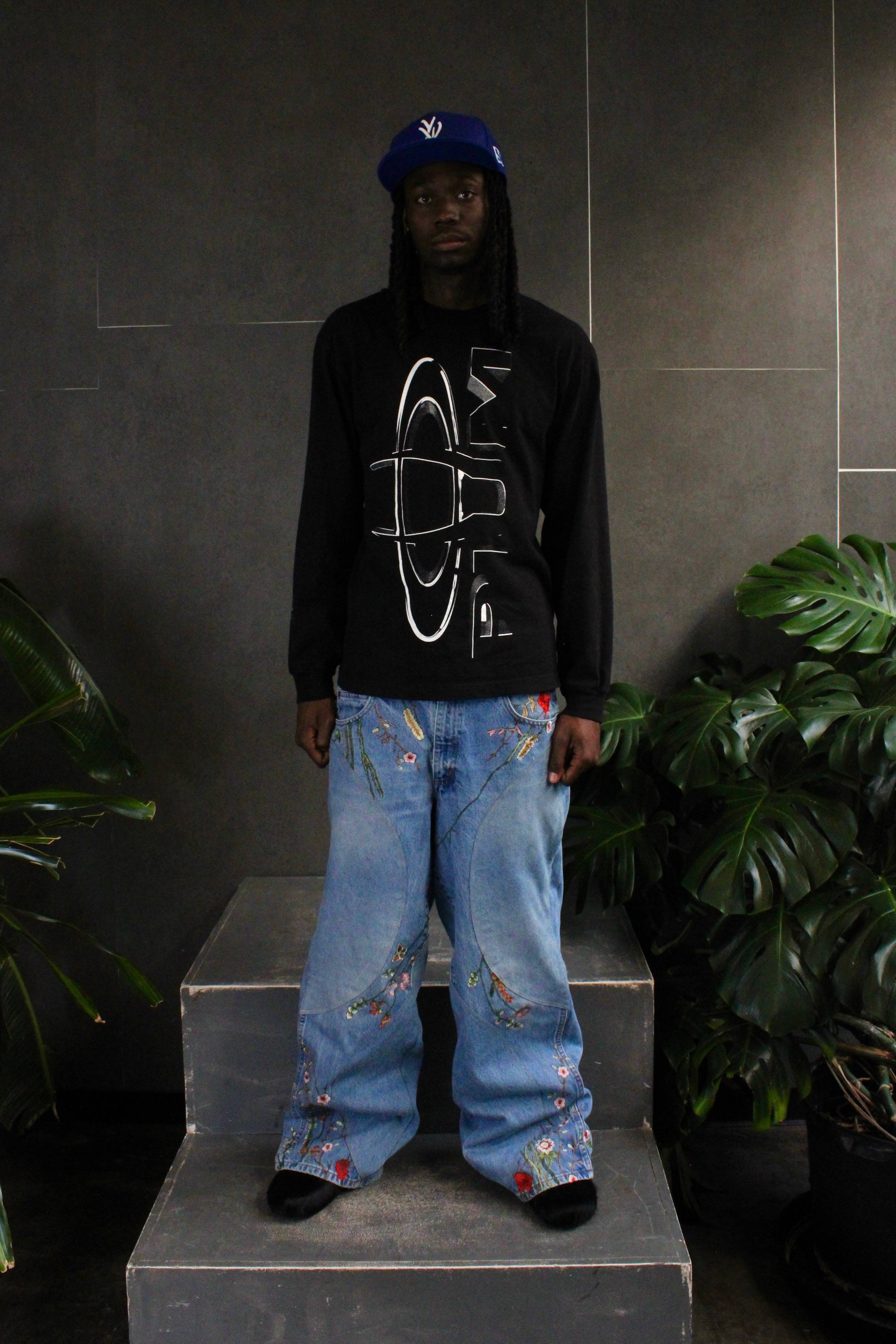 "FLORAL" BAGGY DENIM