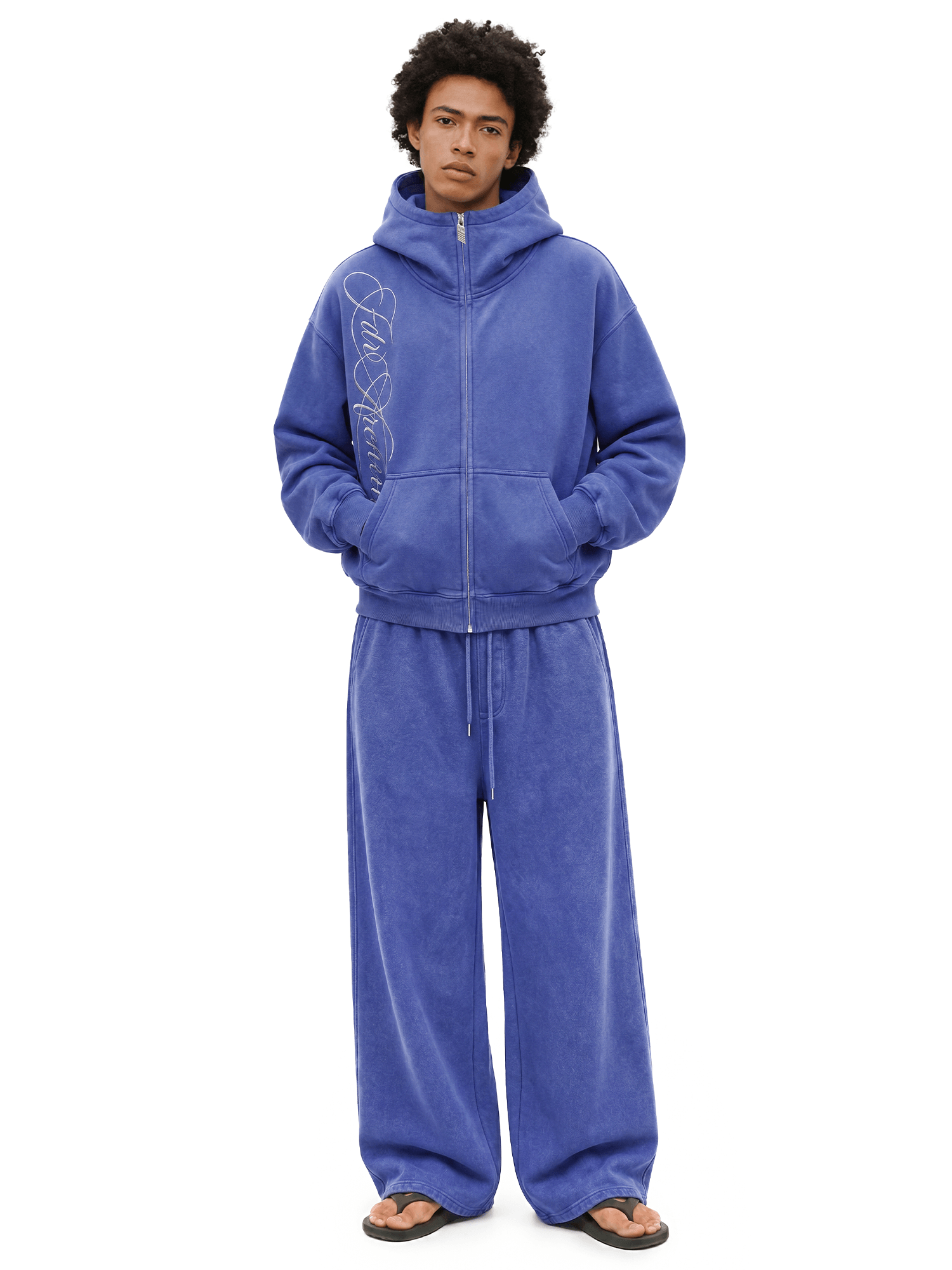 Washed Embroidery Zip Hoodie