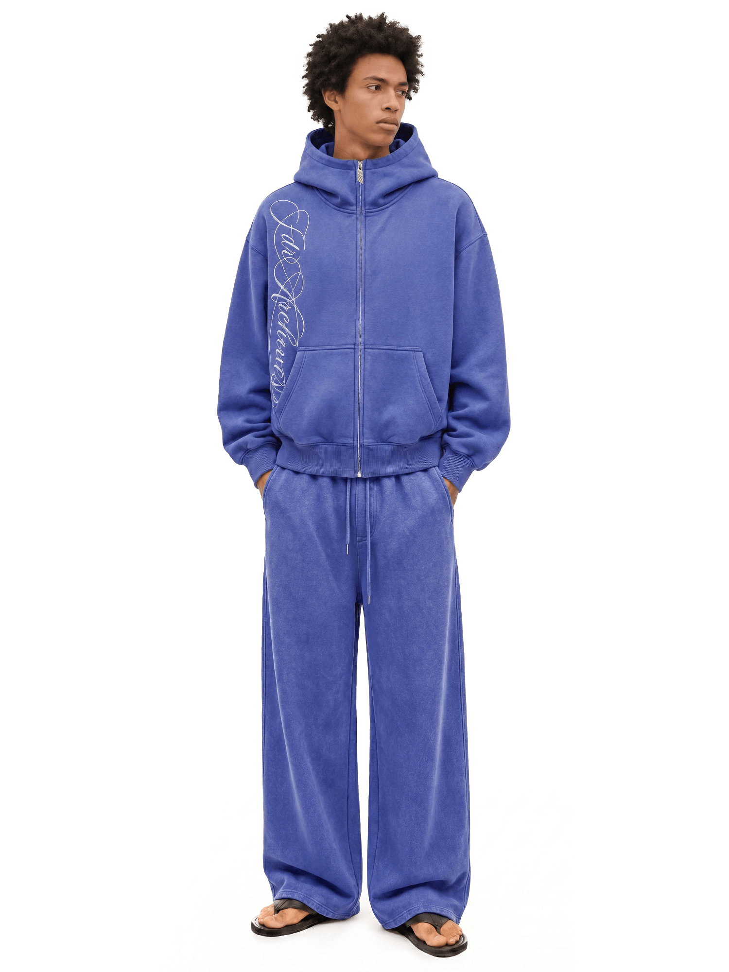 Washed Embroidery Zip Hoodie