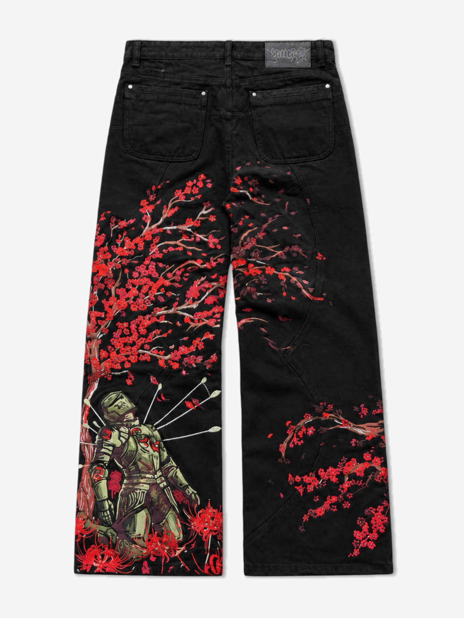 DENIM CURVED SEAM WIDE-LEG PANTS