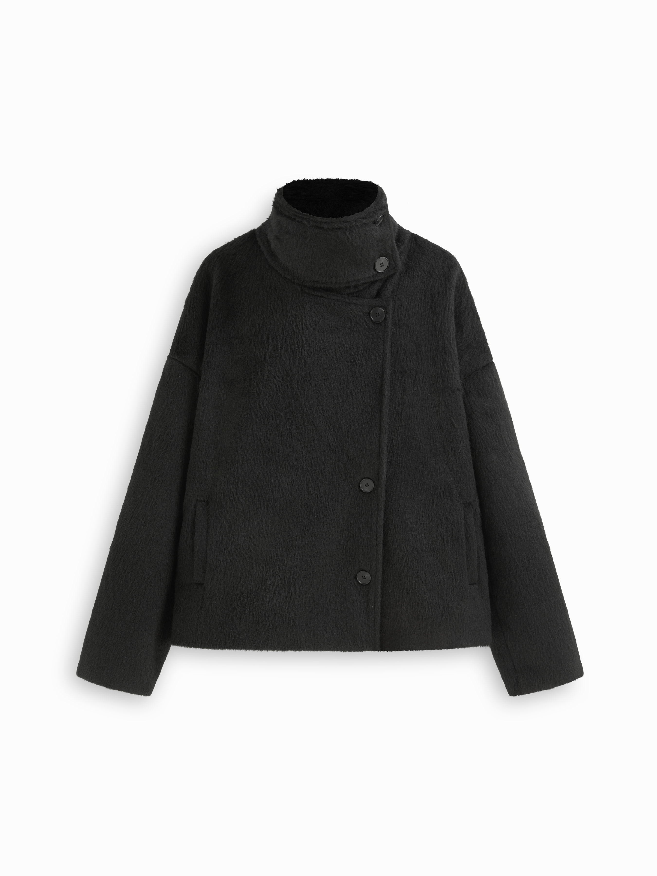 Wool-look Funnel Neck Long Sleeve Oversized Jacket