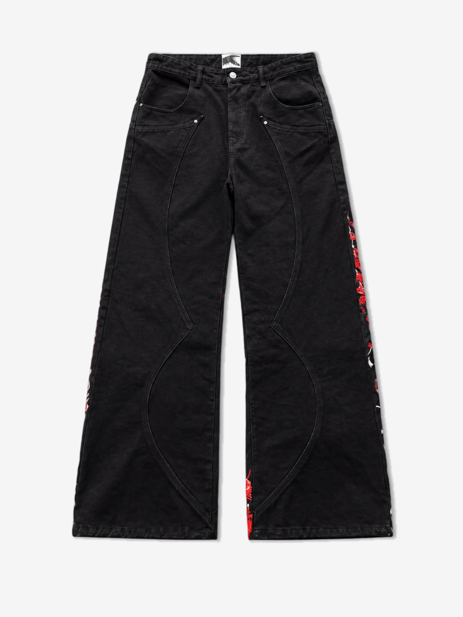 DENIM CURVED SEAM WIDE-LEG PANTS