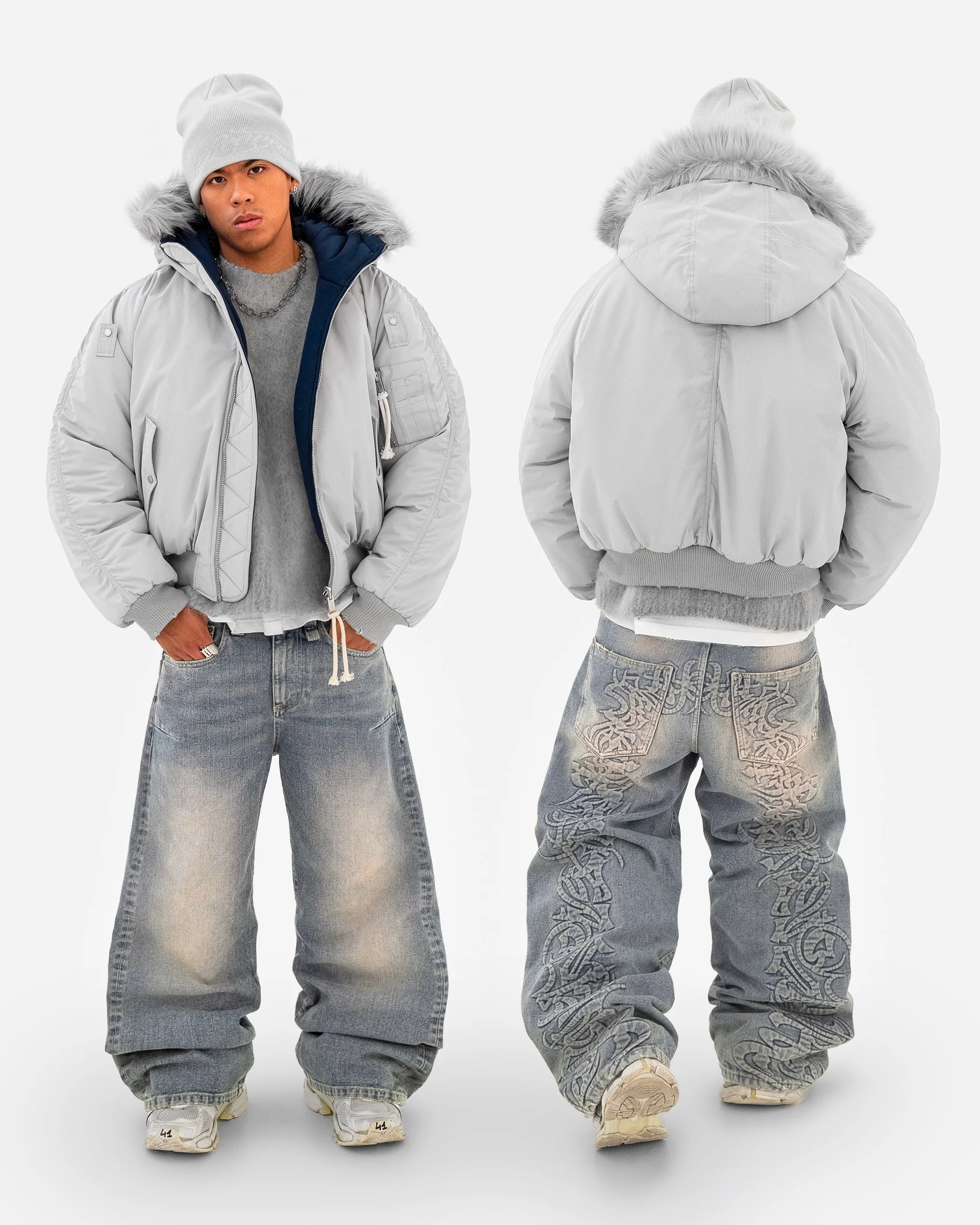 Reaven Black Fur Bomber Jacket