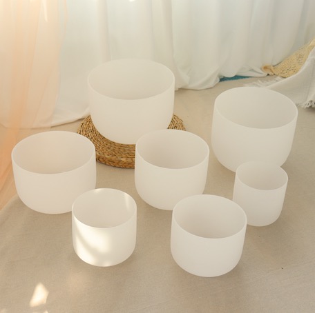  7-Chakra White Frosted crystal singing bowl