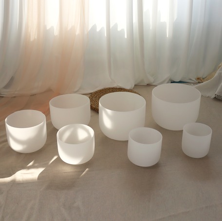  7-Chakra White Frosted crystal singing bowl