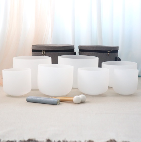  7-Chakra White Frosted crystal singing bowl