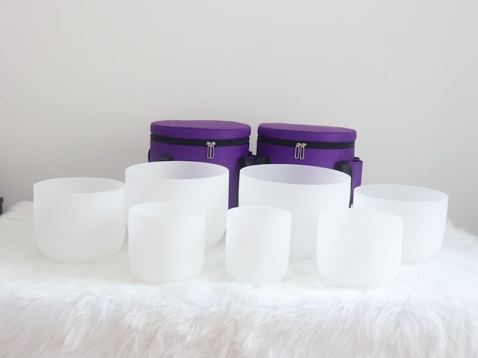  7-Chakra White Frosted crystal singing bowl